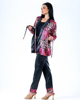 TIGER & PLAIN 3 PC'S SATIN PAJAMA SET